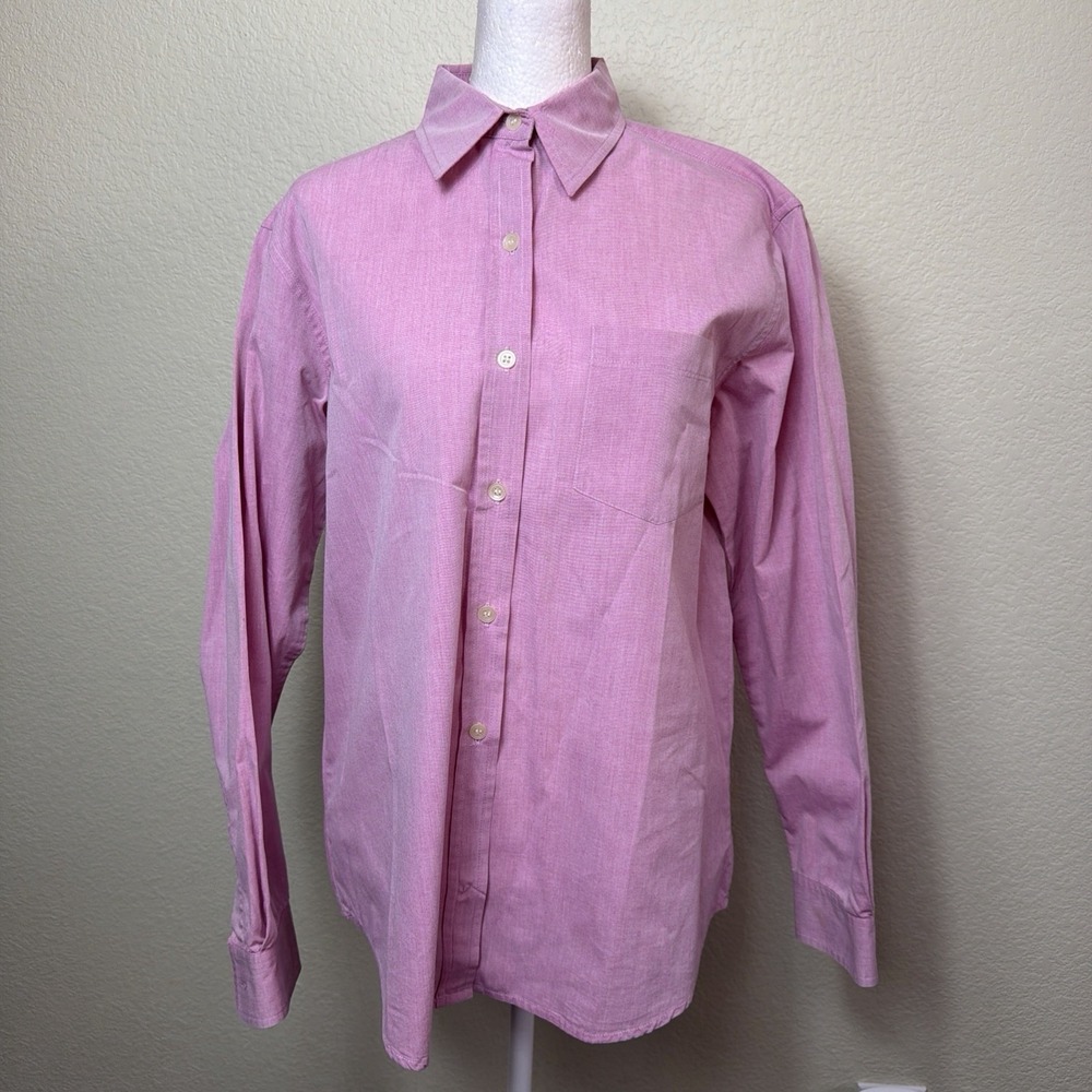 Evan Picone Shirt Women 6 Pink Cotton Long Sleeve Collared Button Down Blouse
